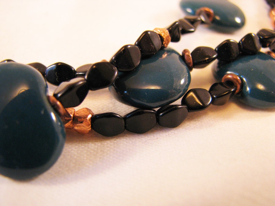 Black and Turquoise Kazuri Necklace