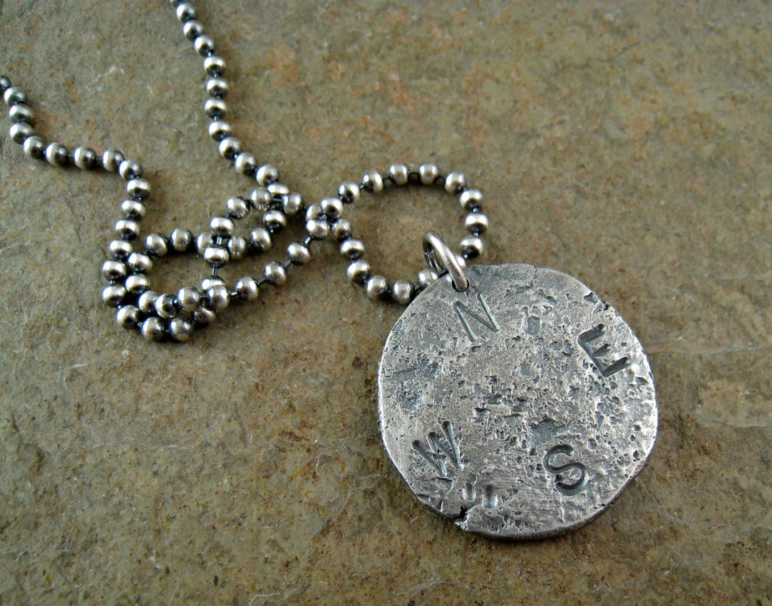 Sterling Silver Compass Necklace Men's Nautical Jewelry, Unisex Traveller Pendant Grad