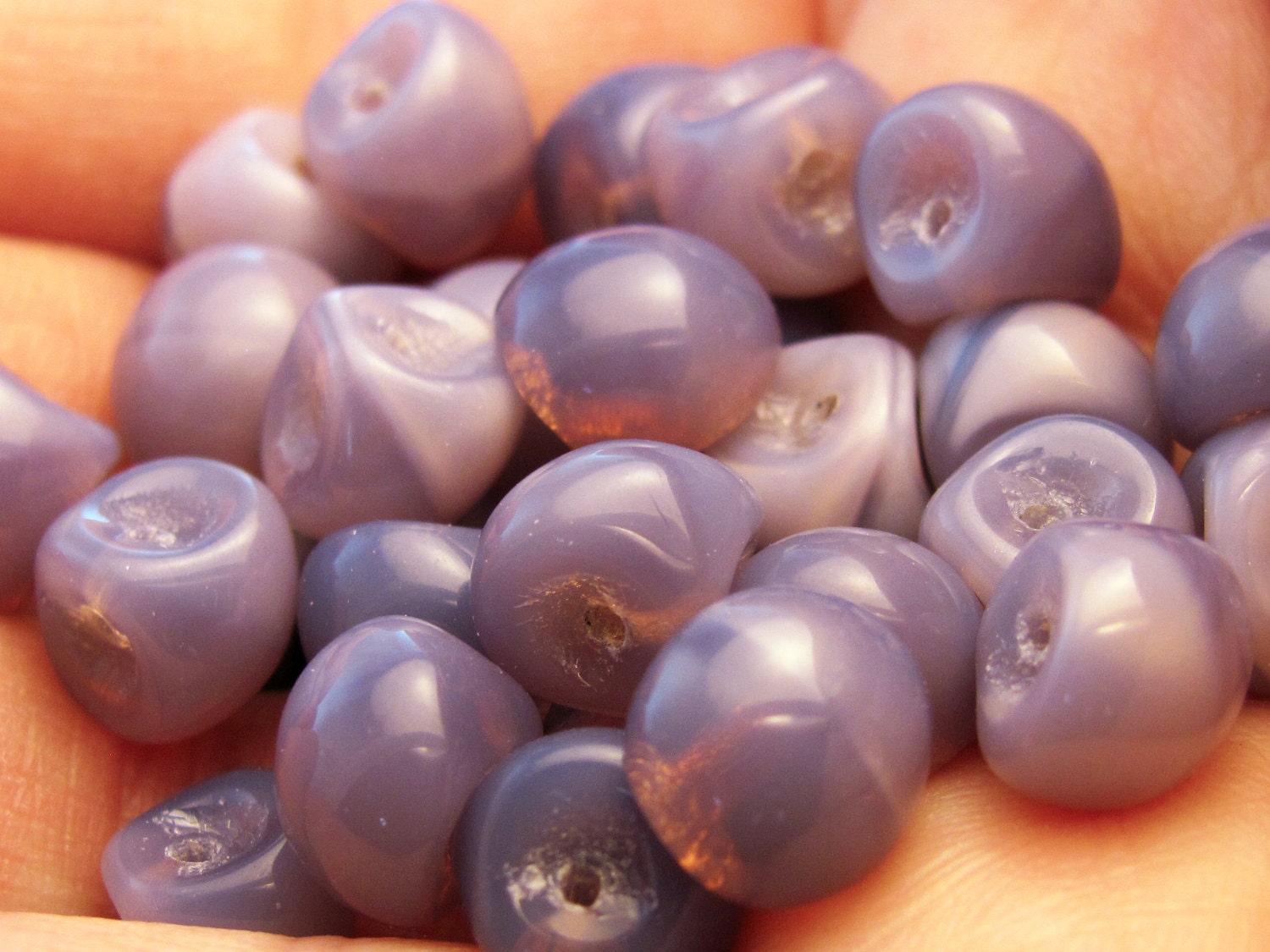 10 Purple opal drop mushroom buttons, Czech glass beads, 9 x 8mm