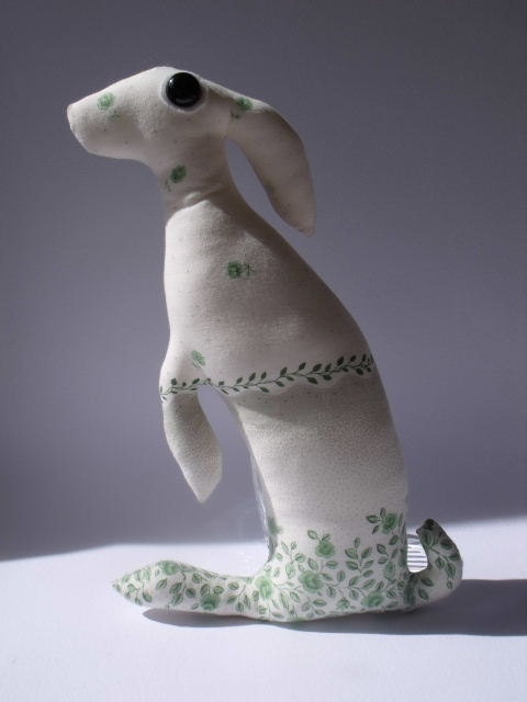 Baby Hare Anastasia real size hare Soft Sculpture hare plush fabric bunny rabbit ornament pillow spring green meadow grass flowers delicate