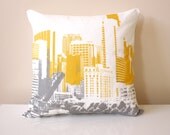 Chicago Pillow - Urban Throw Style no27 - 16 x 16 - Gray and Mustard