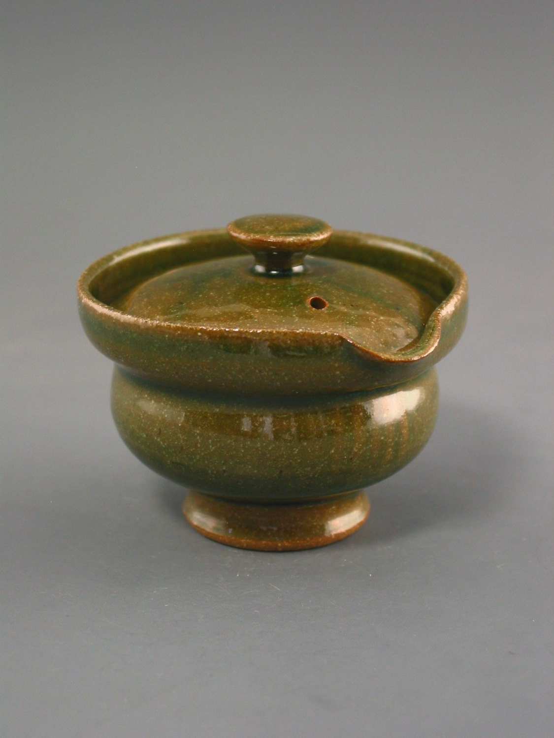 Shiboridashi Teapot (60 ml.),  iron-rich stoneware w/ celadon glaze.