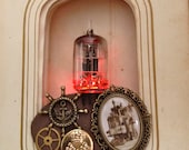 Red LED brooch - light up jewelry - vintage cameo jewelry - steampunk vacuum tube jewelry - Neverwas Haul jewelry