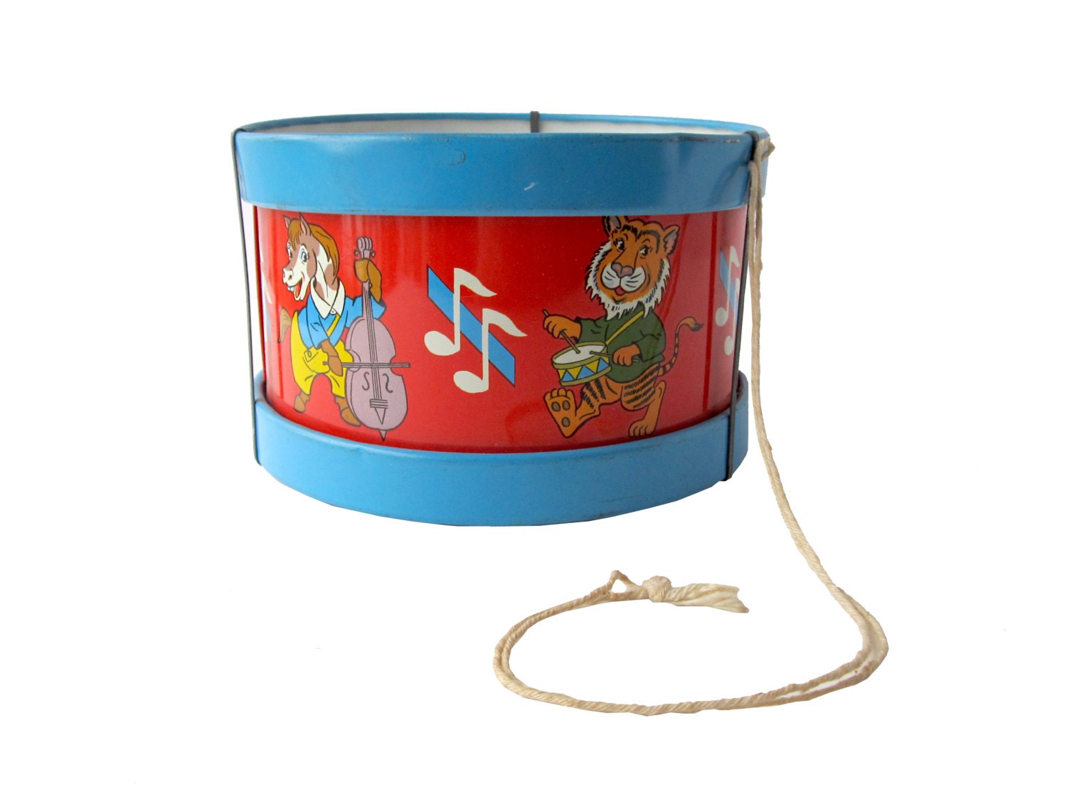 Tin Toy DRUM With Musical Animals by Ohio Art Company