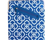 Blue iPad Case or Sleeve with Kisslock Frame - iPad Case or Clutch - Notebook Clutch - Cobalt Blue and White Flower Printed Canvas