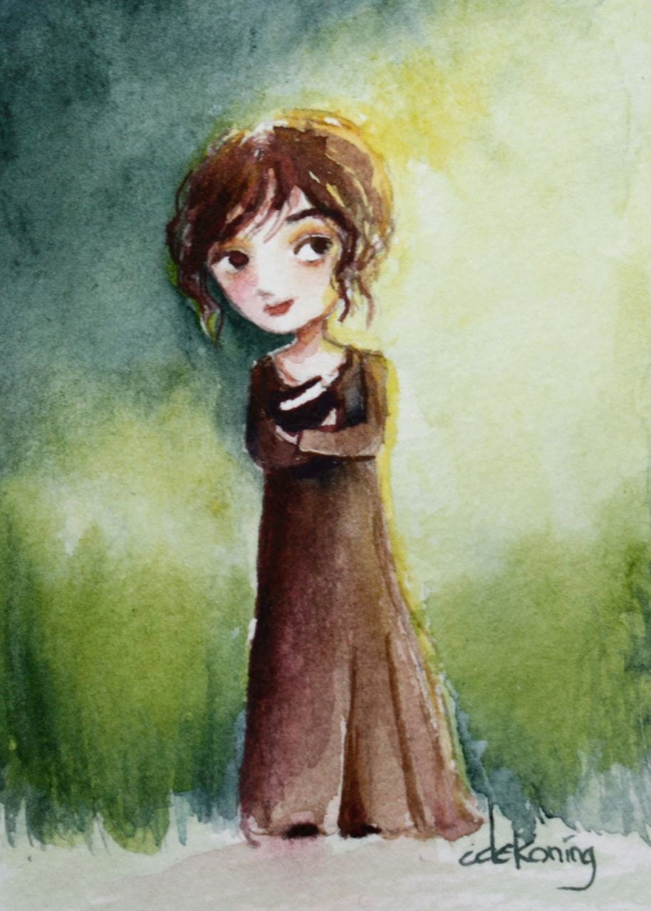Lizzie Bennet watercolour painting 5x7 PRINT