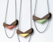 Chevron Necklace - wood, antique brass chain and a touch of color