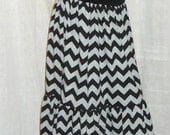 Gray and Black Chevron Maxi Skirt,Spinner, Fold over top, Medium-Large Cotton Jersey Hippie Phatcatpatch