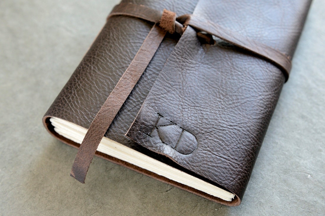 5x7 - Initials - Leather Journal or Sketchbook - Dark Brown