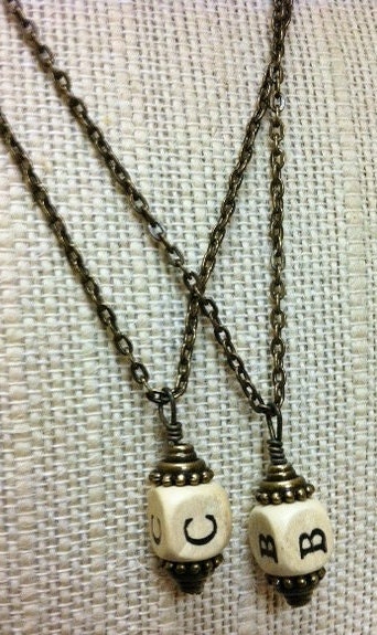 Choose Your Letter- Wood Block Initial Pendant on Antiqued Gold Chain by cadencedesigns on Etsy