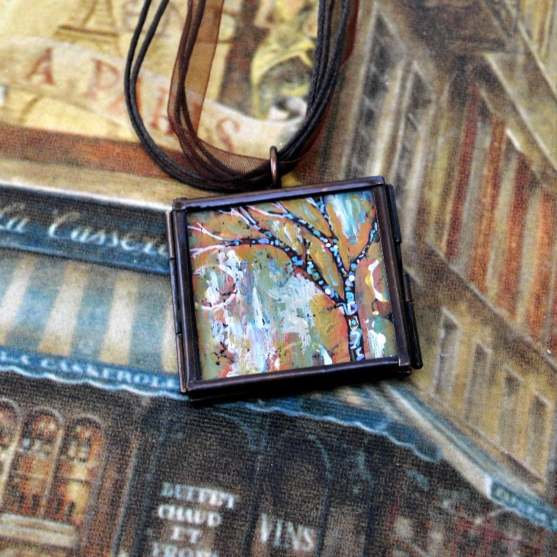 Tree of Life Pendant - Necklace - Painting - Handpainted Jewelry  - Original Dana Marie Wearable Art  - ebsq