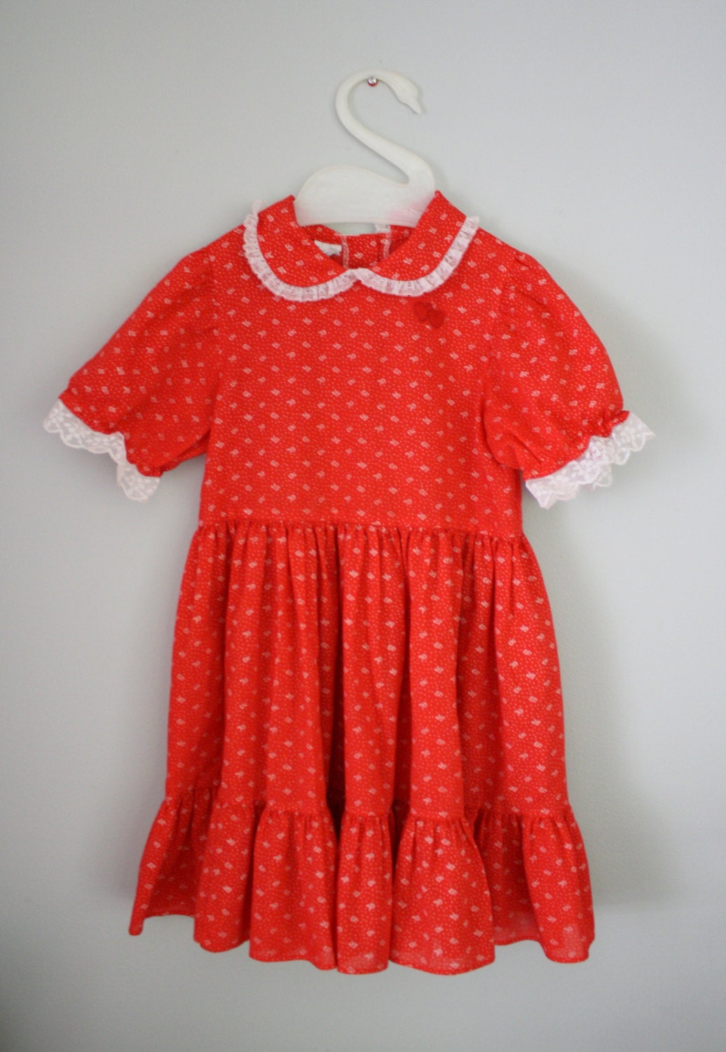 80s Red Lacy Hearts Dress Sz 4T 5T
