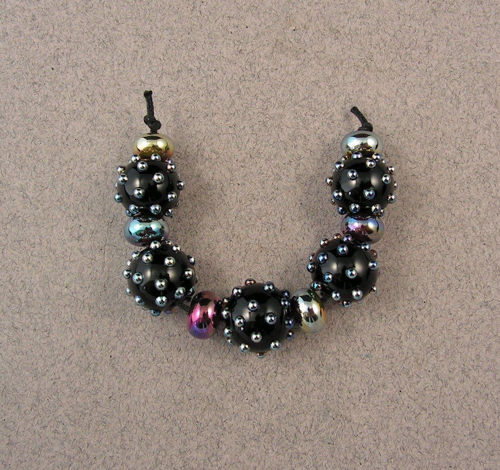 EVOLVING - Black Bling w/ Spacers (11) - Lampwork Glass Beads by Shani Barrett SRA