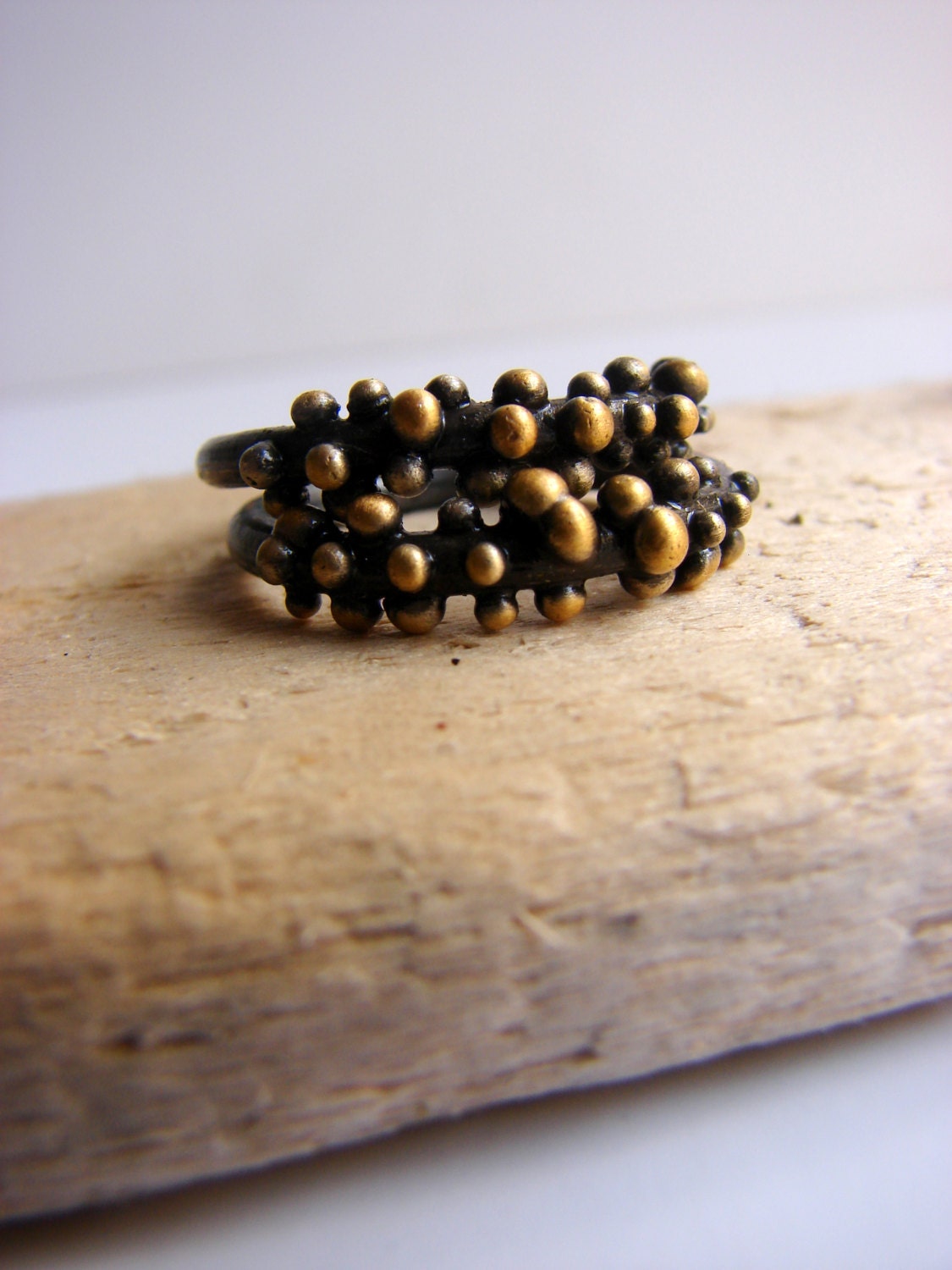 Black and Gold Ring Oxidized Bubble Stacking Ring Contemporary Jewelry
