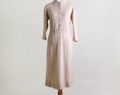 1940s Knit Dress - Vintage Cream Twisted Wave Julius Garfinckel Day Dress - Medium