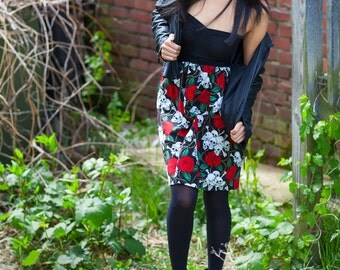 Strapless Modal Babydoll Dress with Skull and Roses Print Skirt Size Small