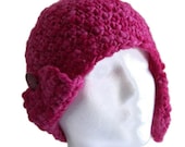 Pink Earflap Hat - Crochet Cap with Buttons