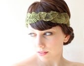 Woodland bridal hair crown, Green velvet wedding, leaf headpiece, Millinery leaves - LAUREL