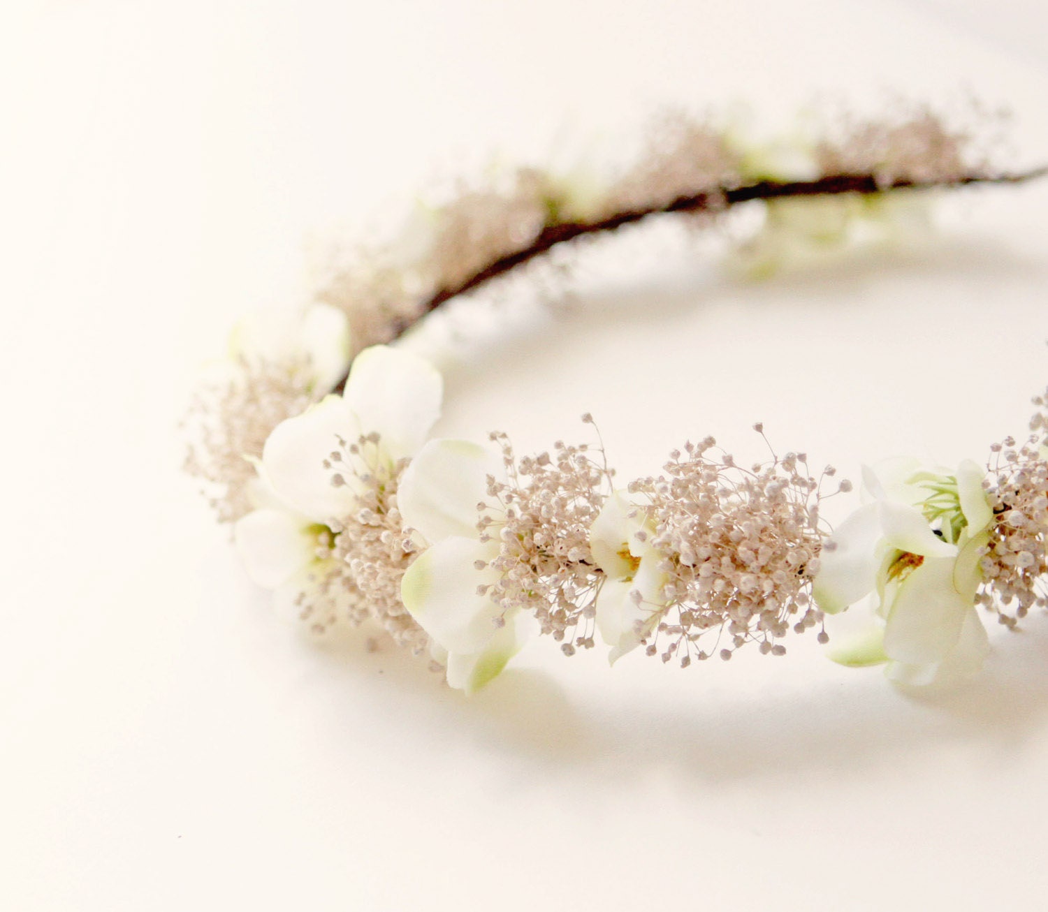 Bridal hair wreath, Ivory flower crown with baby's breath 'WILDFLOWER' dried wedding flower bridal crown