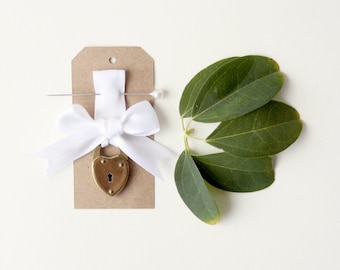 vintage lock bridal corsage 'GUARDED HEART' unique wedding keepsake, bouquet pin
