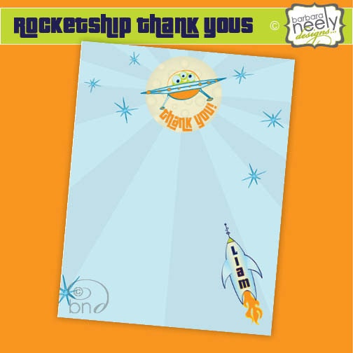 Retro Rocketship Thank You Notes