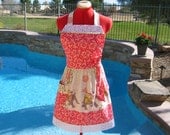 New / Apron / Retro Style with Eyelet Trim / Sassy Apron with Towel Loop / Handmade, Womens / Tina Givens Elephant Run