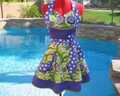 Aprons - Retro, Sweetheart,  Pin Up, Women, Southern Belle - Scarlet Chic Sassy Apron   - Jane Sasssaman Early Birds Prairie Poppy Plum