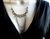 Brass tribal necklace, turquoise beads -  oxidized brass - Botanical Bird original design