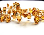 6 x 12mm Semi Precious Gemstone Faceted Golden Quartz Topdrilled Teardrop Beads 10 pcs