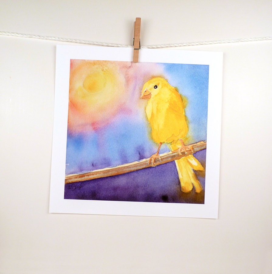 Bird Art - Watercolor Painting Print - Bird Painting Animal Art, Bird Art, Apartment Dorm - Men Women Kids - Yellow Canary 10 x 10 under 25