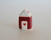 Little Clay House ceramic pottery miniature the little red door burgundy white red green collectible terrarium decor