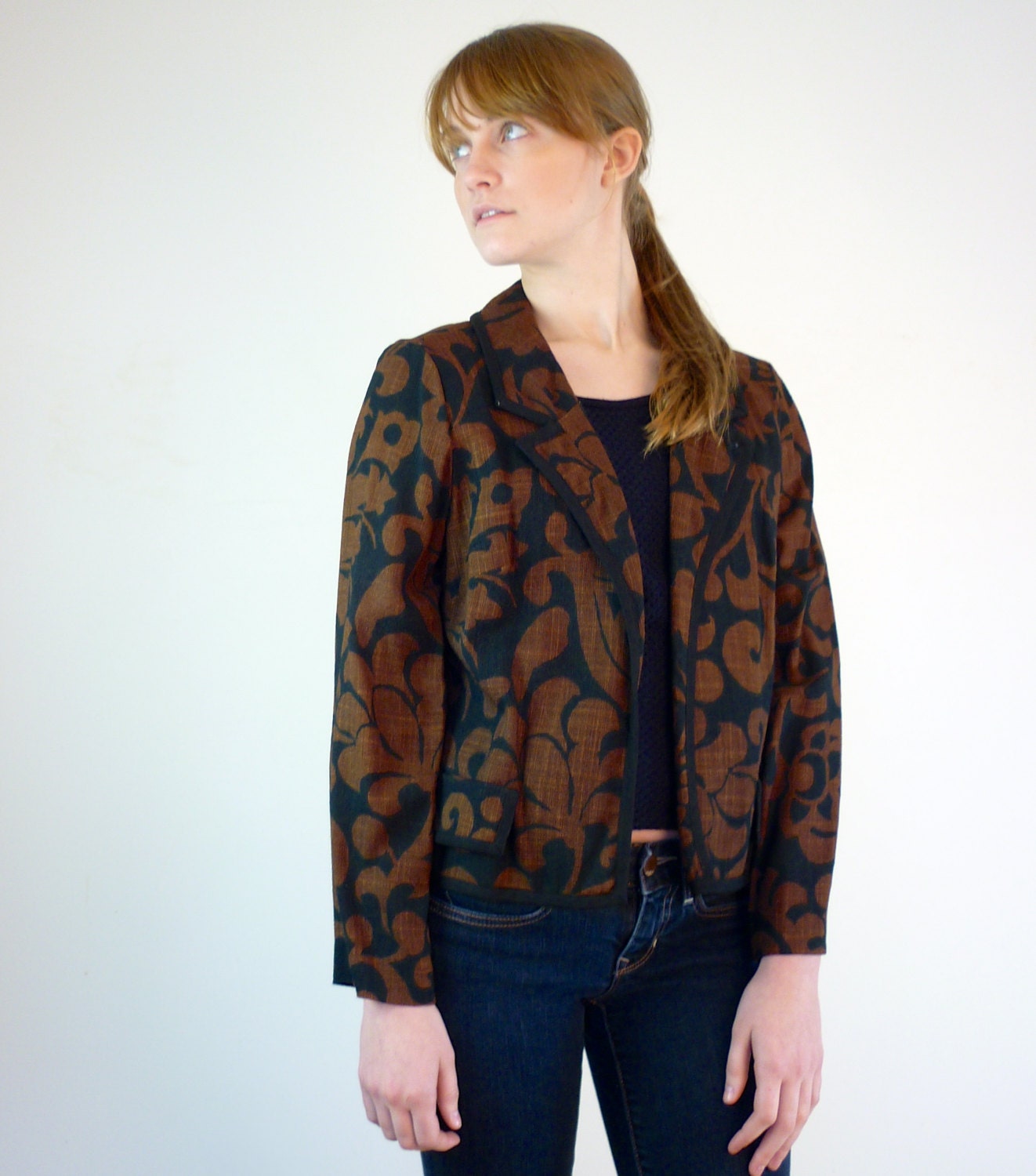 1950s Blazer / French Damask Blazer / Linen Jacket