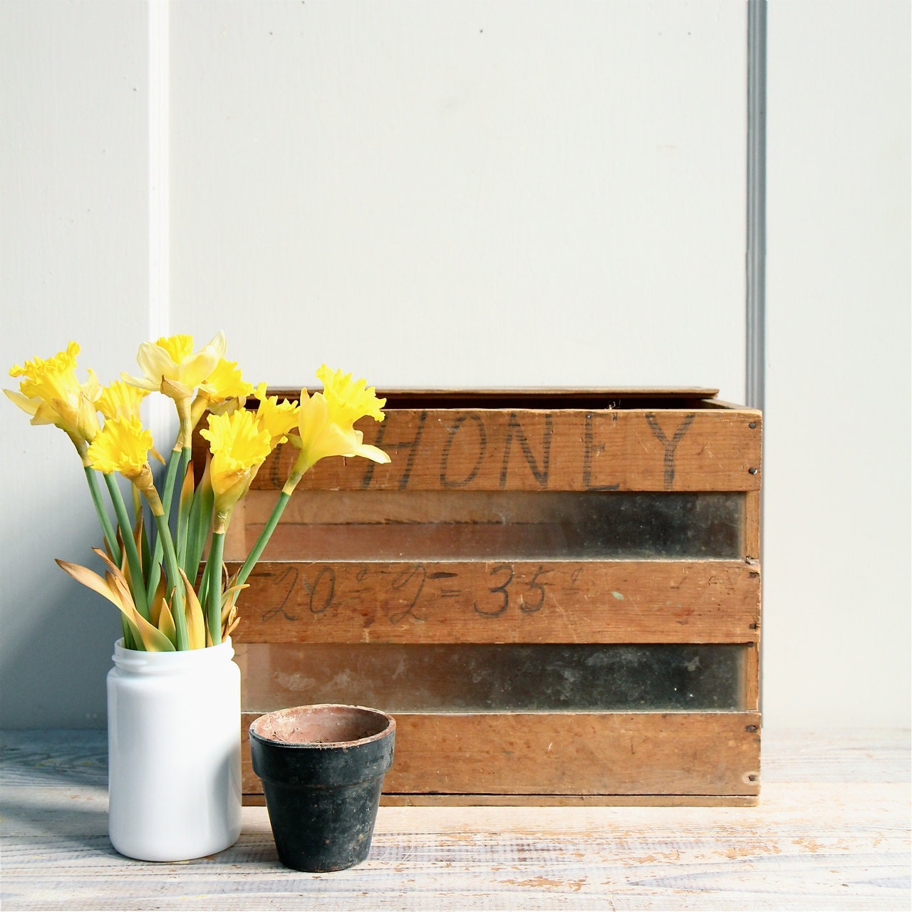Vintage Glass and Wood Honey Box / Americana, Storage, Rustic Decor