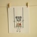 Playing Girl - Paper Collage - Children illustration - Print