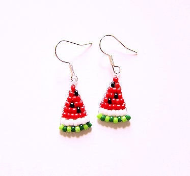 Beaded Watermelon Slice Earrings