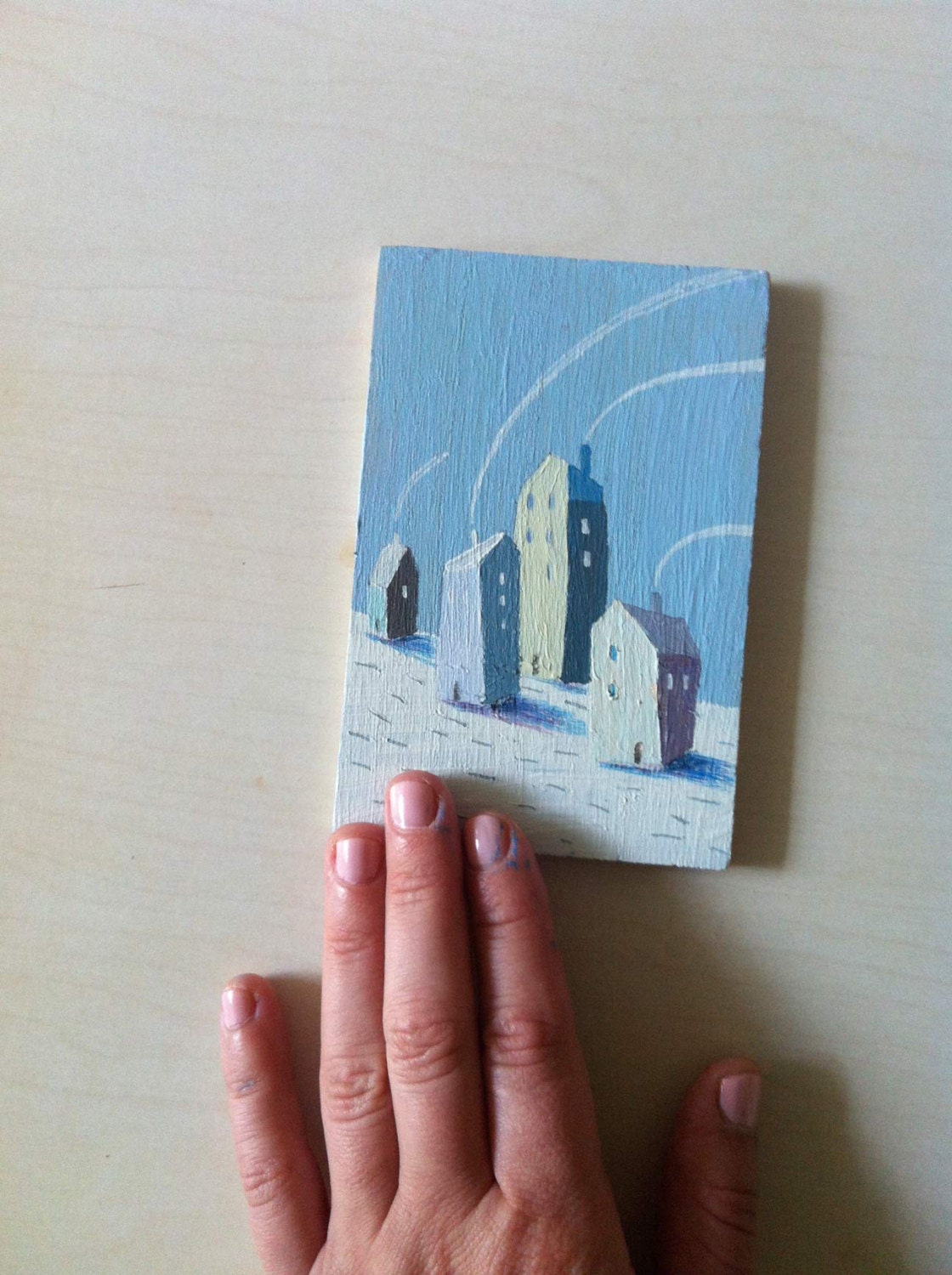 Morning village  tiny original painting