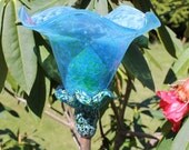 Baby Blue Hand Blown Glass Flower Garden Art Sculpture Finial Outdoor Garden Ornament