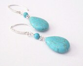 Turquoise Howlite Earrings Sterling Silver, Teardrop Shape