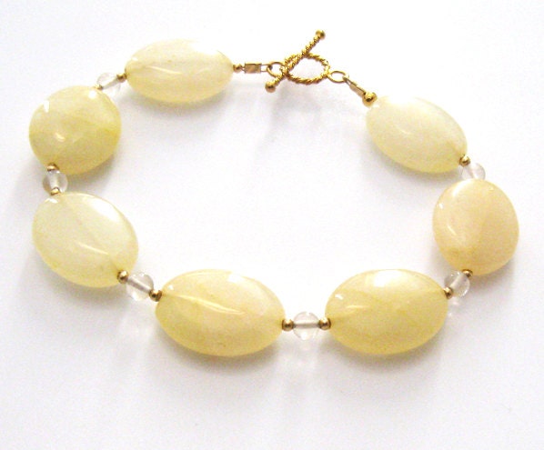 Yellow Jasper Bracelet, with Clear Fluorite Beads, Goldfilled