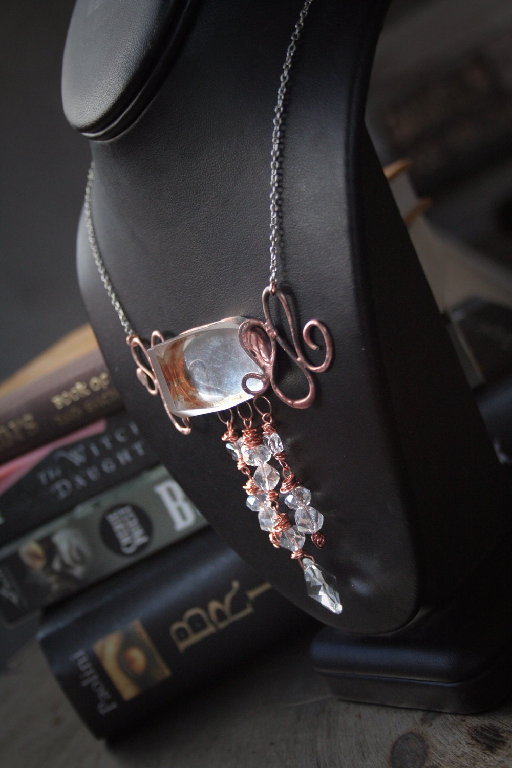 Copper and Crystal Lens One of a Kind Handmade Necklace