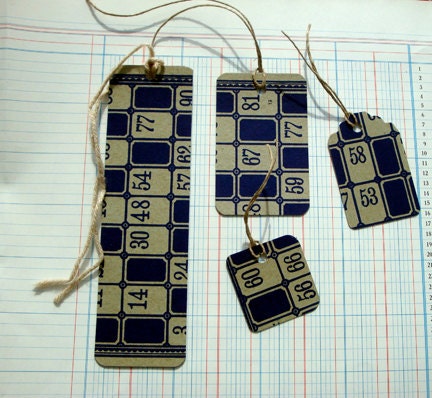 Recycled Vintage Bingo Gift Tags, bookmarks, place settings, bingo ephemera