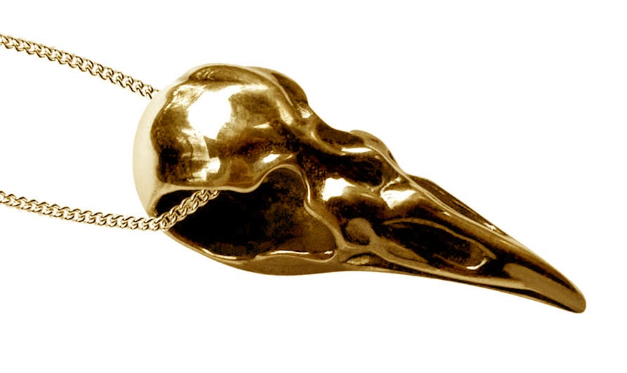 Raven Crow Skull Pendant Bronze