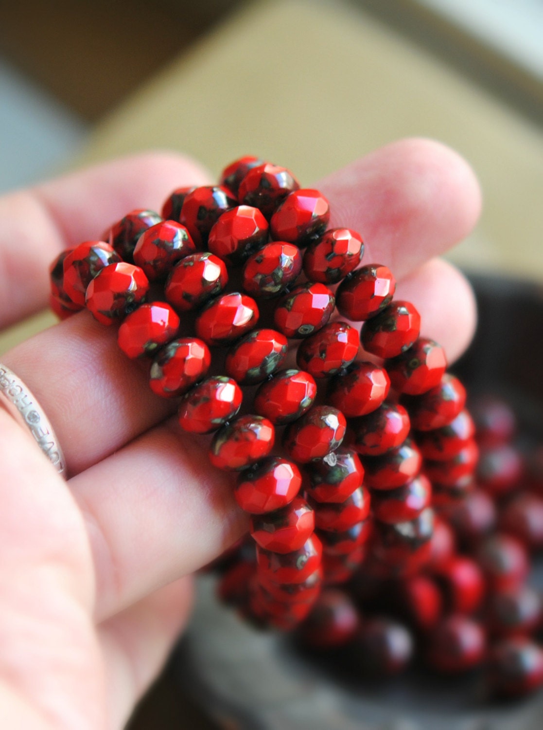 10 Cherry Red - Czech Glass Rondelle Beads