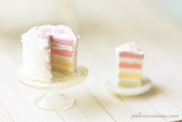 Miniature Food - Dollhouse Pastel Rainbow Cake 1/12 Scale