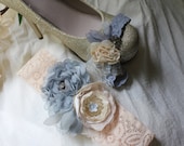 Victorian Garden garter set in tea stained hues and subdued blues