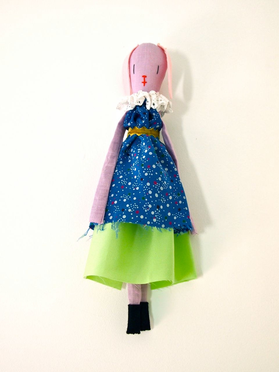 Rag Art doll cloth display small Sazzy doll lilac bunny