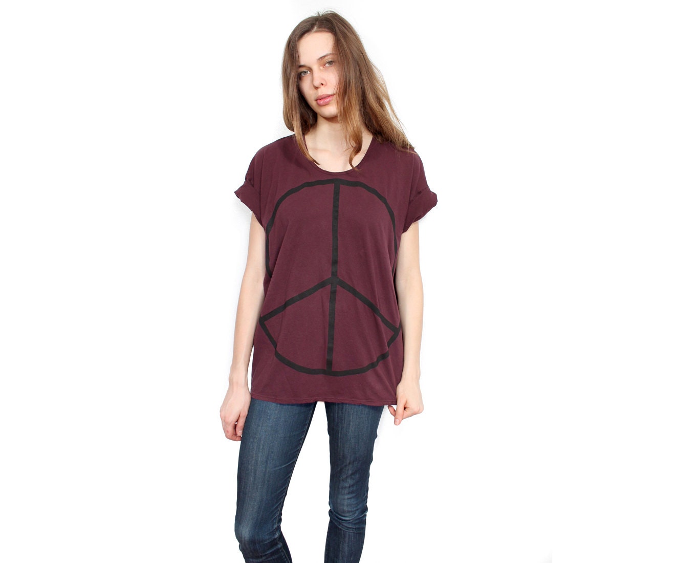 Peace sign tunic oversize slouchy shirt Free Size