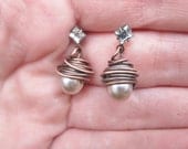 Pearl Drop Earrings Pearl Stud Earrings Wire Wrap Dangle Earrings Rustic Jewelry DanielleRoseBean Bridesmaid Earrings Drop Earrings