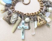 Charm Bracelet Wire Wrap Bracelet Vintage Bookchain Bracelet Steampunk Jewelry DanielleRoseBean Chain Bracelet Charm Bracelet