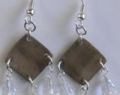 Bronze Metal Clay Dangle Earrings With Swarovski Crystal